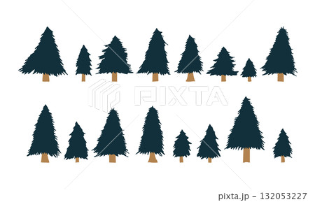 手描きのクリスマスツリーイラスト。12月のクリスマス背景。 132053227