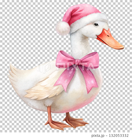 Vintage Christmas Goose Santa Goose Clipart Watercolor 132053332