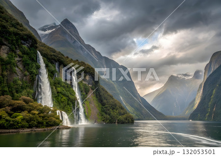 beautiful panorama of mountains 132053501