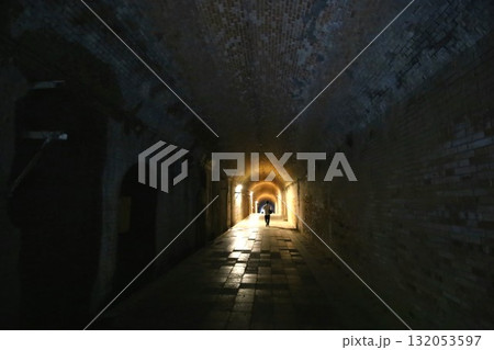 東京湾唯一の自然島である猿島にある要塞跡のトンネル 132053597