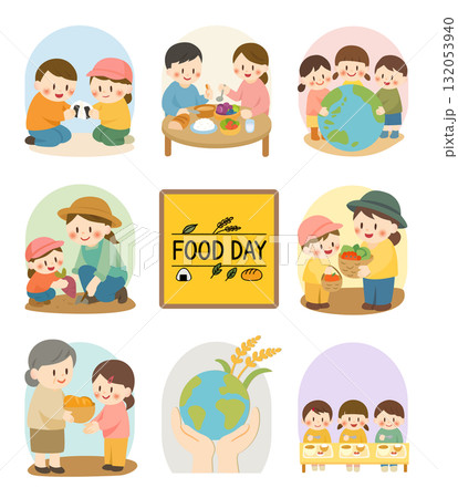 食育と家族のイラストセット(FOOD DAY)、Food Education and Family  食育と家族のイラストセット(FOOD DAY)、Food Education and Family  132053940