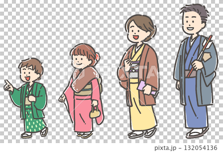 一家四口穿著和服,今年第一次去參拜神社 一家四口穿著和服,今年第一次去參拜神社 132054136