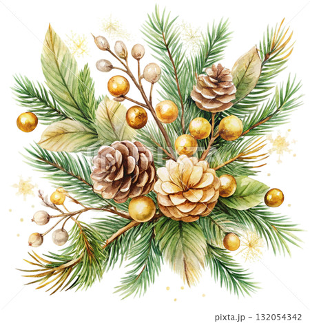 watercolor minimal botanical composition with pinecones watercolor minimal botanical composition with pinecones 132054342