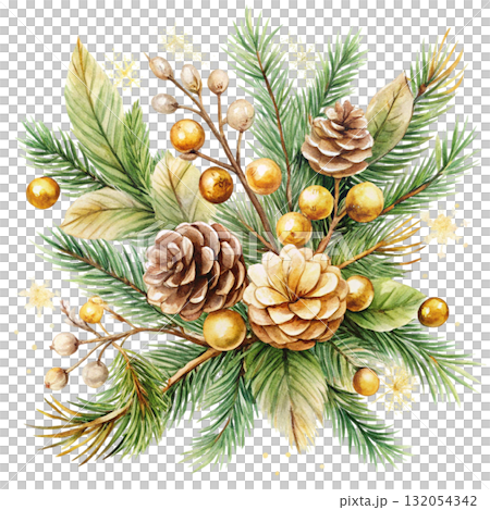 watercolor minimal botanical composition with pinecones watercolor minimal botanical composition with pinecones 132054342