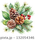 watercolor minimal botanical composition with pinecones 132054346
