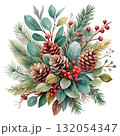 watercolor minimal botanical composition with pinecones 132054347