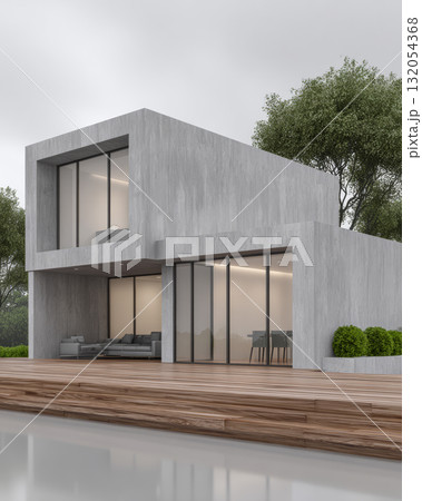 Modern building with large windows against a cloudy sky 132054368