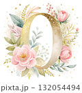 number in soft blush pink tones decorated with elegant watercolor flowers 132054494