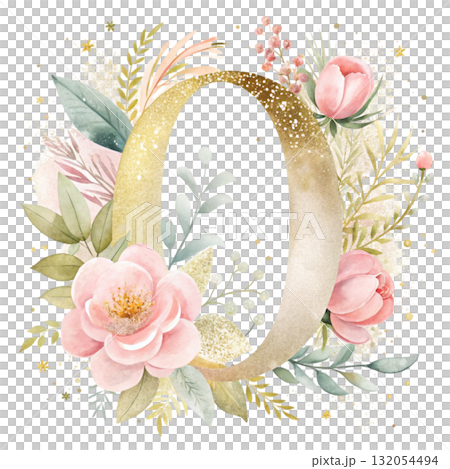number in soft blush pink tones decorated with elegant watercolor flowers 132054494
