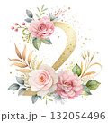 number in soft blush pink tones decorated with elegant watercolor flowers 132054496