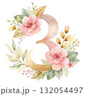 number in soft blush pink tones decorated with elegant watercolor flowers 132054497