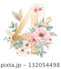 number in soft blush pink tones decorated with elegant watercolor flowers 132054498