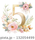 number in soft blush pink tones decorated with elegant watercolor flowers 132054499