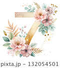 number in soft blush pink tones decorated with elegant watercolor flowers 132054501