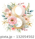 number in soft blush pink tones decorated with elegant watercolor flowers 132054502