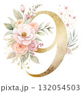 number in soft blush pink tones decorated with elegant watercolor flowers 132054503