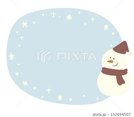 サンタ帽 雪だるま 丸 フレーム ブルー 132054507