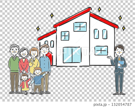 Three generations of family who bought a house Vector 132054787