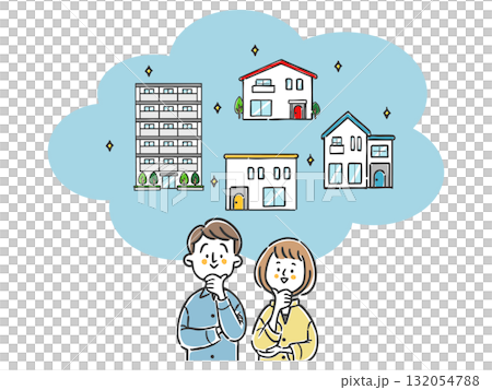 Newly built house and young couple vector Newly built house and young couple vector 132054788
