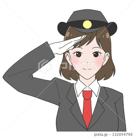 長袖の制服を着た女性駅員のイラスト 132054793