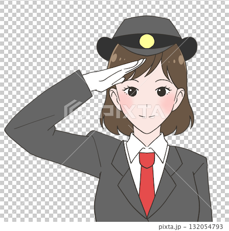 長袖の制服を着た女性駅員のイラスト 132054793