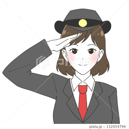 長袖の制服を着た女性駅員のイラスト 132054794