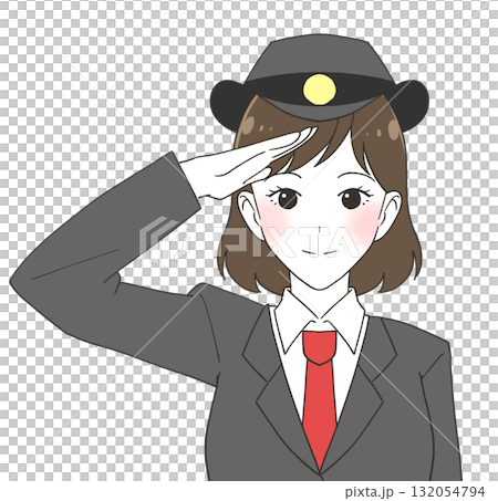 Illustration of a female station attendant wearing a long-sleeved uniform 132054794