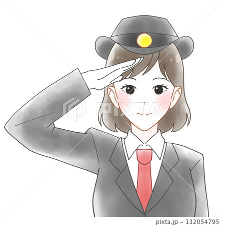 長袖の制服を着た女性駅員の水彩風イラスト 132054795