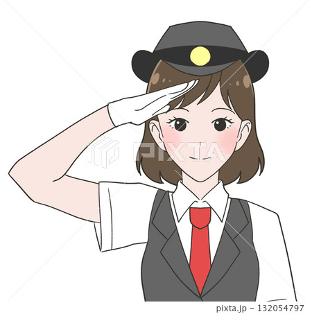 半袖の制服を着た女性駅員のイラスト 半袖の制服を着た女性駅員のイラスト 132054797