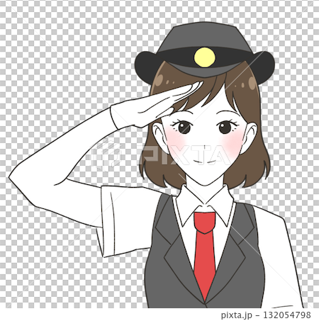 Illustration of a female station attendant wearing a short-sleeved uniform 132054798