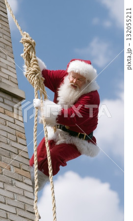 A man dressed as Santa Claus uses ropes to...のイラスト素材 [132055211] - PIXTA