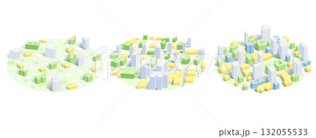 Set of map views. Urban planning for development smart city. 3D isometric city map. Detailed view of skyline with dense infrastructure and architecture. Vector illustration, isolated 132055533