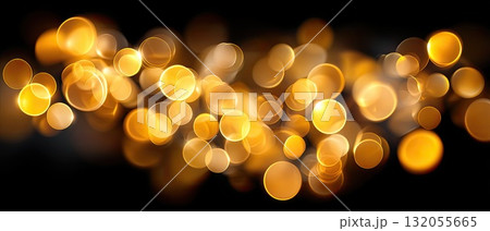 Golden bokeh lights sparkle softly, adding warmth and charm to the surroundings in a cozy evening setting 132055665