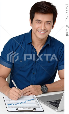 Individual examines financial data on a laptop screen while seated at a desk surrounded by other professionals in a busy setting Individual examines financial data on a laptop screen while seated at a desk surrounded by other professionals in a busy setting 132055791