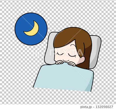 Illustration of a woman sleeping comfortably Illustration of a woman sleeping comfortably 132056027