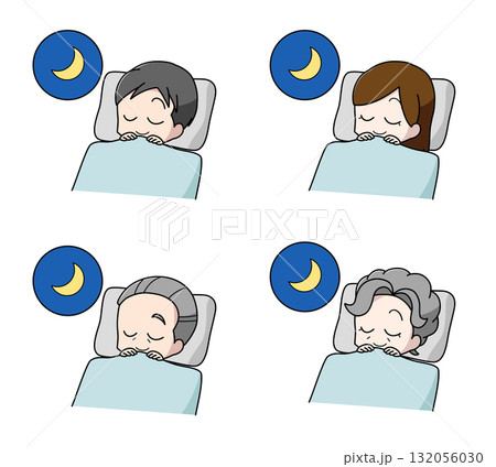 快適に眠る大人のイラスト4種類セット 132056030