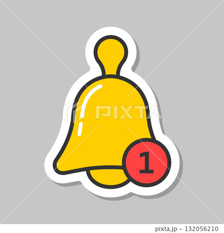Notification bell sticker icon in flat style. Incoming inbox message vector illustration on isolated background. Ringing bell sign business concept. 132056210