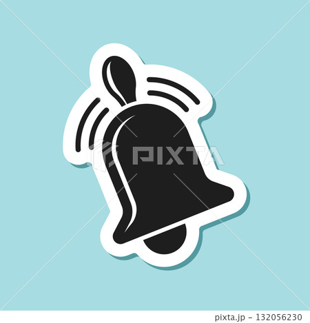 Notification bell sticker icon in flat style. Incoming inbox message vector illustration on isolated background. Ringing bell sign business concept. 132056230