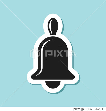 Notification bell sticker icon in flat style. Incoming inbox message vector illustration on isolated background. Ringing bell sign business concept. 132056231