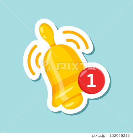 Notification bell sticker icon in flat style. Incoming inbox message vector illustration on isolated background. Ringing bell sign business concept. Notification bell sticker icon in flat style. Incoming inbox message vector illustration on isolated background. Ringing bell sign business concept. 132056236