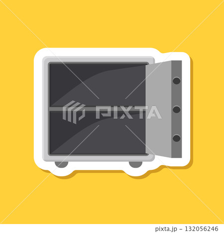 Metal bank safe sticker icon in flat style. Money vault vector illustration on isolated background. Storage sign business concept. 132056246