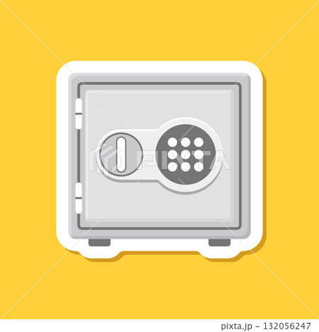 Metal bank safe sticker icon in flat style. Money vault vector illustration on isolated background. Storage sign business concept. 132056247