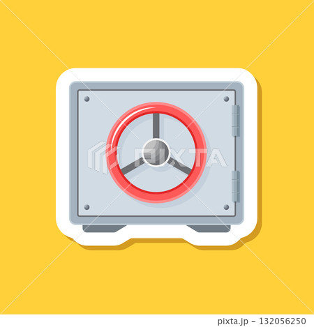 Metal bank safe sticker icon in flat style. Money vault vector illustration on isolated background. Storage sign business concept. 132056250