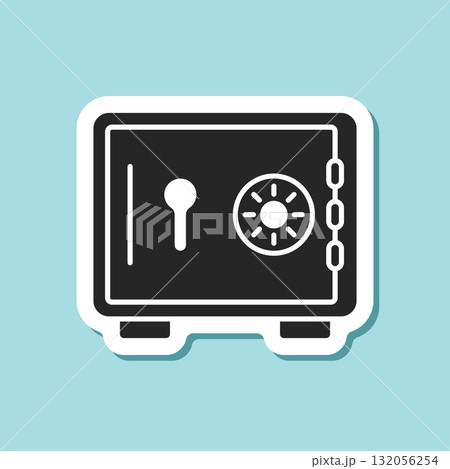 Metal bank safe sticker icon in flat style. Money vault vector illustration on isolated background. Storage sign business concept. 132056254