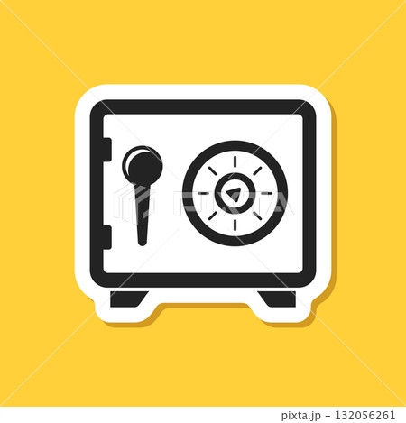 Metal bank safe sticker icon in flat style. Money vault vector illustration on isolated background. Storage sign business concept. 132056261