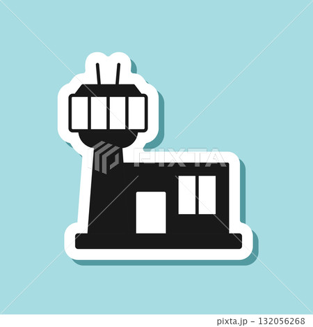 Flight control tower sticker icon in flat style. Navigation monitor vector illustration on isolated background. Airport building sign business concept. Flight control tower sticker icon in flat style. Navigation monitor vector illustration on isolated background. Airport building sign business concept. 132056268
