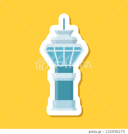 Flight control tower sticker icon in flat style. Navigation monitor vector illustration on isolated background. Airport building sign business concept. Flight control tower sticker icon in flat style. Navigation monitor vector illustration on isolated background. Airport building sign business concept. 132056273