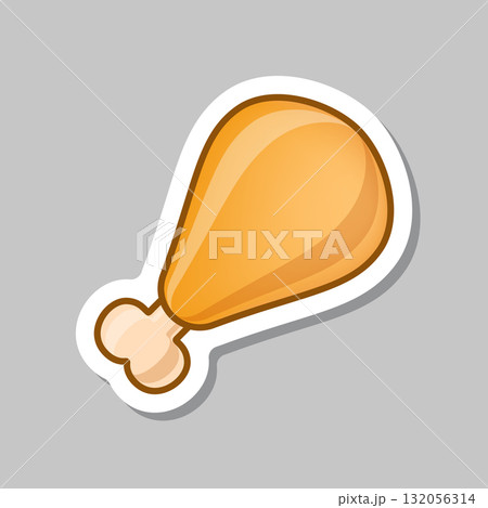 Chicken leg sticker icon in flat style. Fast food menu vector illustration on isolated background. Drumstick sign business concept. Chicken leg sticker icon in flat style. Fast food menu vector illustration on isolated background. Drumstick sign business concept. 132056314