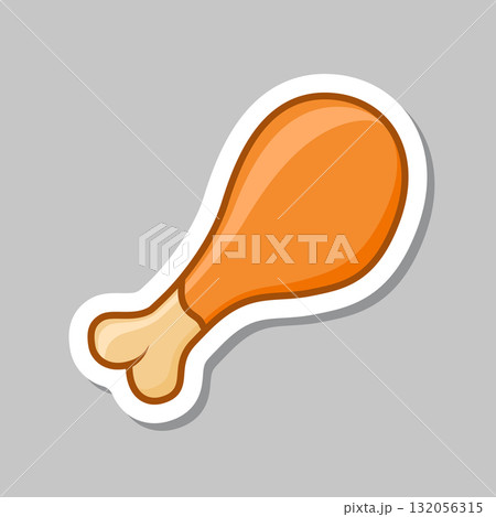 Chicken leg sticker icon in flat style. Fast food menu vector illustration on isolated background. Drumstick sign business concept. Chicken leg sticker icon in flat style. Fast food menu vector illustration on isolated background. Drumstick sign business concept. 132056315