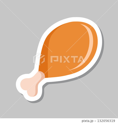Chicken leg sticker icon in flat style. Fast food menu vector illustration on isolated background. Drumstick sign business concept. 132056319
